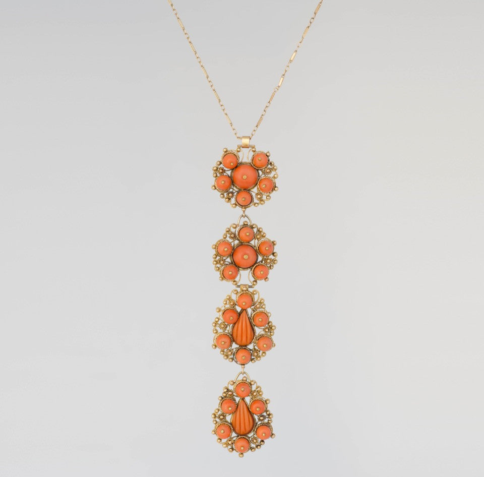 antique-coral-&-gold-filigree-pendant-&-chain